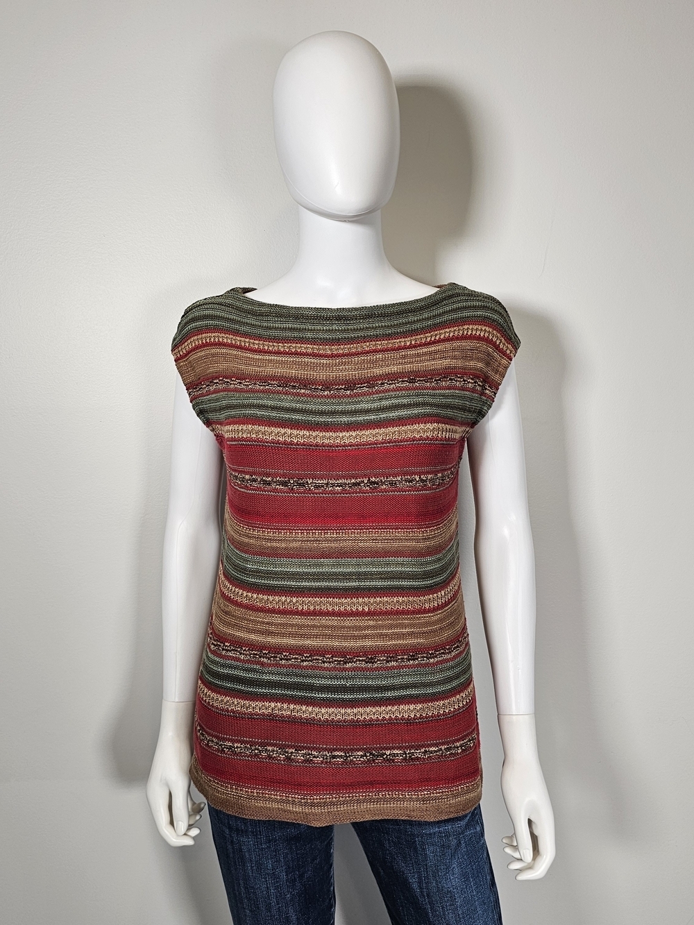 Ralph Lauren Striped Knit Top in Brown, Red & Green Sz M